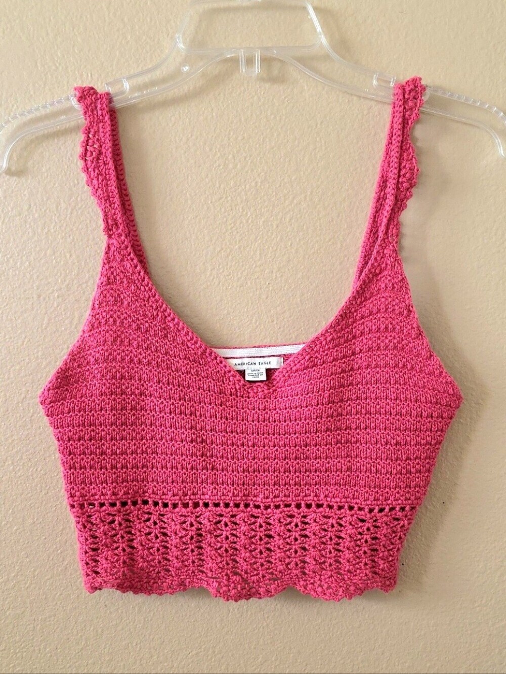 American Eagle Womens Pink Crochet Crop Top - Size Small